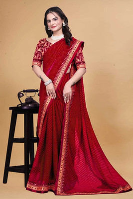 Damru trendz Digital Print Bollywood Georgette Saree(Red)
