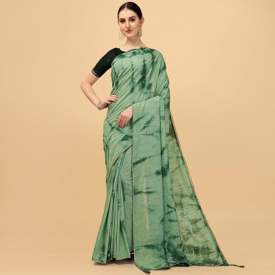 Peachmode Embroidered Bollywood Chanderi Saree(Green)