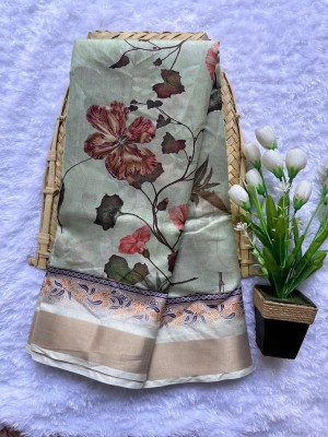 PK SAREES Digital Print, Floral Print Daily Wear Cotton Blend Saree(Green)