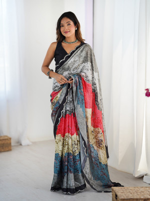 Divastri Printed Bollywood Silk Blend Saree(Multicolor)