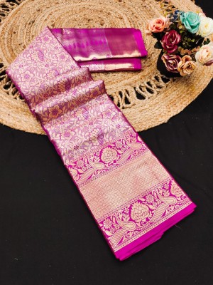 VILLAGIUS Embellished, Woven Kanjivaram Jacquard, Pure Silk Saree(Pink)