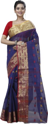 SUBHO SAREE CENTRE Woven, Embellished Tant Pure Cotton Saree(Dark Blue)