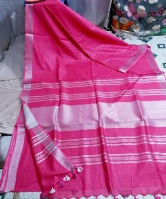 A R HANDLOOM Woven Daily Wear Cotton Linen Saree(Pink)