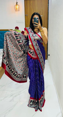 Chandan Fabrics Printed Kalamkari Jacquard Saree(Blue)