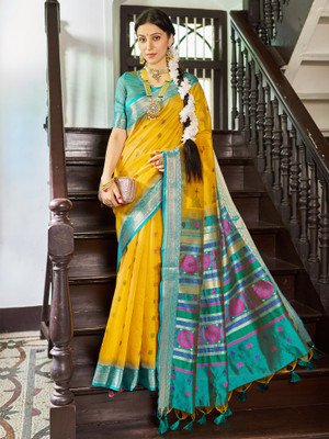Divastri Woven Banarasi Raw Silk Saree(Yellow)