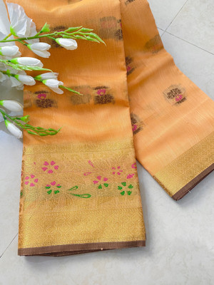Be4Me.com Woven Assam Silk Cotton Linen, Chanderi Saree(Orange)