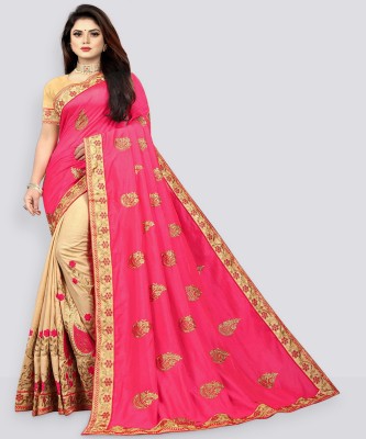 VILISA CREATION Embroidered Bollywood Silk Blend Saree(Pink)