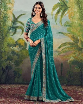 Hartik Fashion Embroidered Bollywood Georgette Saree(Green)