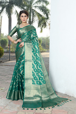 Perfect Wear Self Design Banarasi Organza, Cotton Silk Saree(Multicolor)