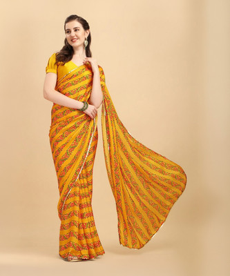 Sangria Printed Daily Wear Satin Saree(Yellow)