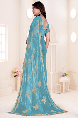 LADY MOR Embroidered Bollywood Jimmy choo Saree(Light Blue)