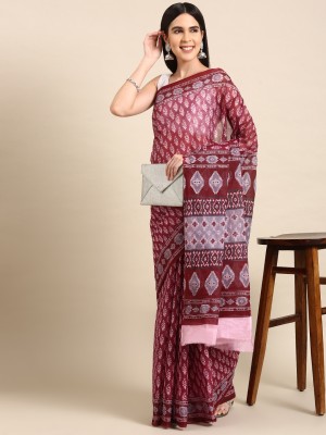 SHANVIKA Printed Daily Wear Pure Cotton Saree(Pink)