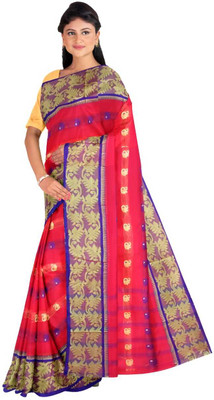 HARE KRISHNA ENTERPRISE Solid/Plain Handloom Pure Cotton Saree(Red)