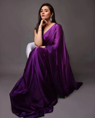 BK COLLECTION Solid/Plain Bollywood Silk Blend Saree(Purple)