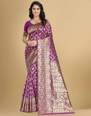 Divastri Woven, Embellished Banarasi Silk Blend, Jacquard Saree(Magenta)