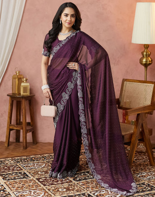 Samah Embellished, Self Design Bollywood Georgette Saree(Purple)