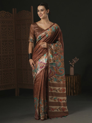 Divastri Printed Sambalpuri Silk Blend Saree(Brown)