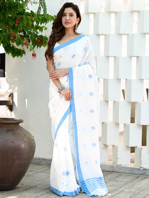 chhanda handloom sarees Printed Tant Handloom Pure Cotton Saree(White)
