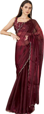 Bollytrend Solid/Plain Bollywood Polyester, Silk Blend Saree(Purple)