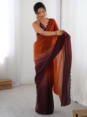 ANOUK Printed Bollywood Satin Saree(Orange)