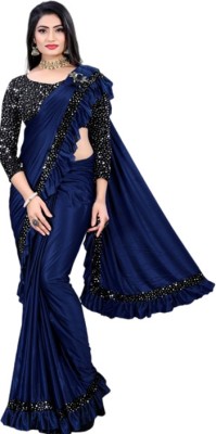 KRIRA ENTERPRISE Self Design Bollywood Lycra Blend Saree(Blue)