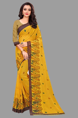 Vimalnath Synthetics Printed Mysore Georgette Saree(Yellow)