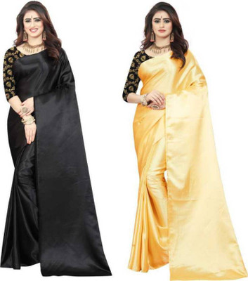 Arpita Fashion Solid/Plain Bollywood Satin Saree(Pack of 2, Multicolor)