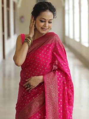 Om Creation Embellished Chanderi Cotton Silk Saree(Pink)