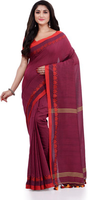 Desh Bidesh Woven, Self Design, Solid/Plain Handloom Handloom Cotton Blend, Pure Cotton Saree(Maroon)