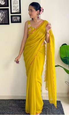 Chayanika Creation Self Design Bollywood Georgette Saree(Orange)