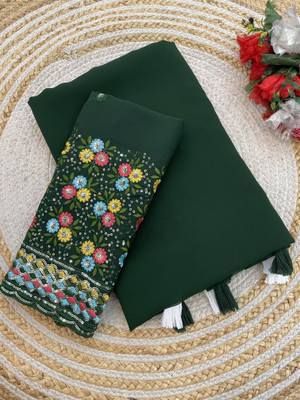 PIYA DESIGNER Solid/Plain, Self Design Bollywood Georgette Saree(Green)