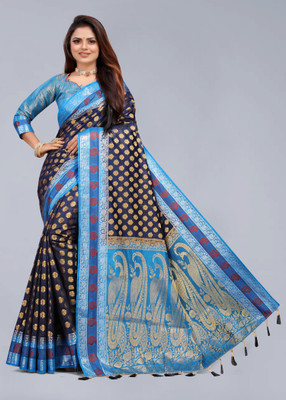DHRUTI TEXTILES Self Design Banarasi Cotton Silk Saree(Multicolor)