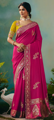 Shree nath Sadi Centre Embroidered Bollywood Tissue, Organza Saree(Pink)