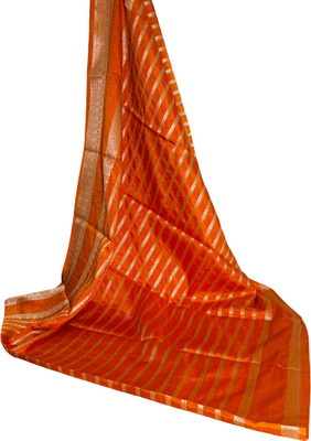 BabuCreation Woven Banarasi Silk Blend Saree(Orange, Gold)