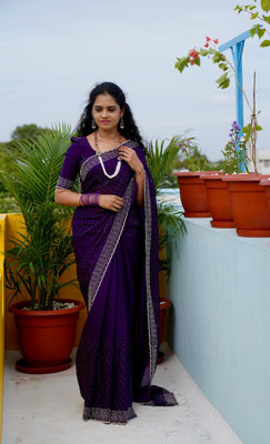STITCH N SOLUS Embellished Bollywood Georgette Saree(Purple)