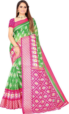 Suali Woven Ikkat Art Silk Saree(Green)