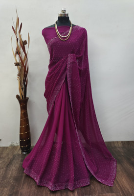 DHINITA Embellished Bollywood Georgette Saree(Purple)