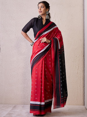Tasrika Printed Pochampally Cotton Blend Saree(Red)
