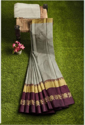 MORTAL TEXTILE R Animal Print Assam Silk Cotton Silk Saree(Light Blue)