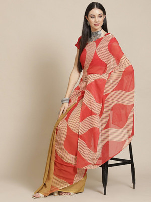 ANOUK Printed Chanderi Georgette Saree(Maroon)
