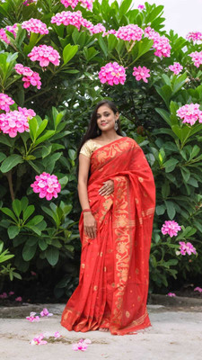 pal saree mahal Printed Handloom Cotton Silk Saree(Blue)