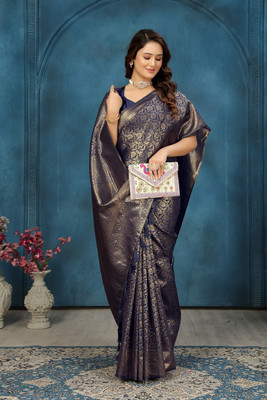 GARIYA Self Design Dharmavaram Silk Blend Saree(Dark Blue)