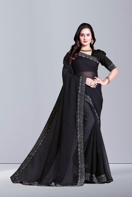 Lajamani Fashion Solid/Plain, Self Design Bollywood Georgette Saree(Black)