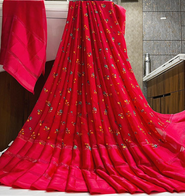 Bombey Velvat Fab Printed, Solid/Plain Chinnalapattu Mulmul, Chiffon Saree(Pink)