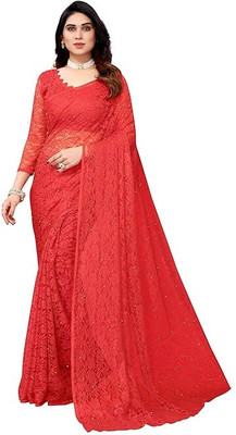 MDD Embroidered Bollywood Net Saree(Multicolor)