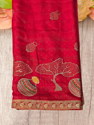 ETHNICRANG Embroidered, Self Design Bollywood Georgette Saree(Red)