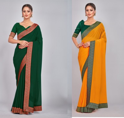 CastilloFab Woven Daily Wear Georgette Saree(Pack of 2, Green, Yellow)
