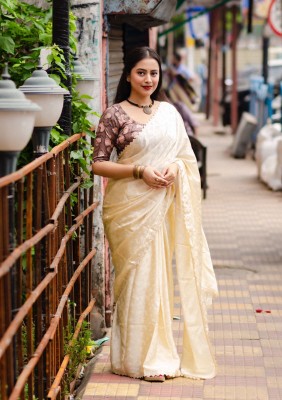 STAVA CREATION Self Design Bollywood Tussar Silk Saree(Cream)