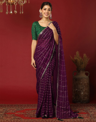 Satrani Woven, Embellished Bollywood Georgette Saree(Purple)