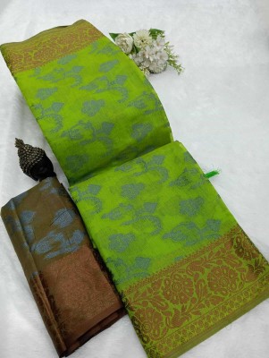 Mervadiya Self Design Kanjivaram Cotton Silk, Pure Cotton Saree(Green)